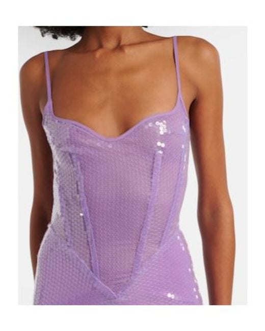 David Koma Purple Sequined Corset Gown