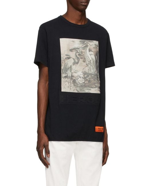 Heron Preston Black Crew Neck Heron Print T-Shirt for men