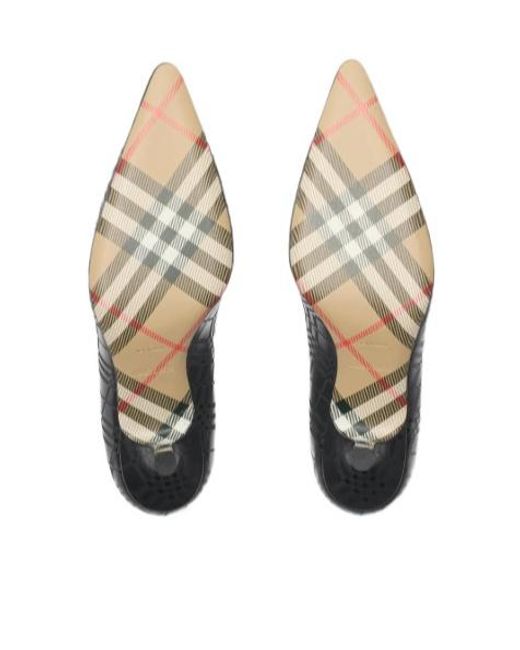 Burberry Black Check Leather Dame Low Pumps