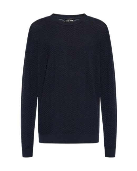 Giorgio Armani Blue Chevron-Knit Crewneck Jumper for men