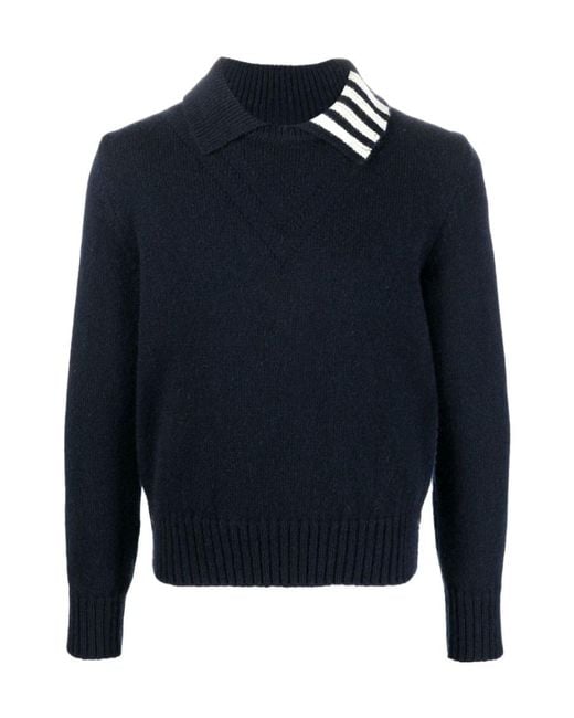 Thom Browne Blue Bar Striped Jumper for men