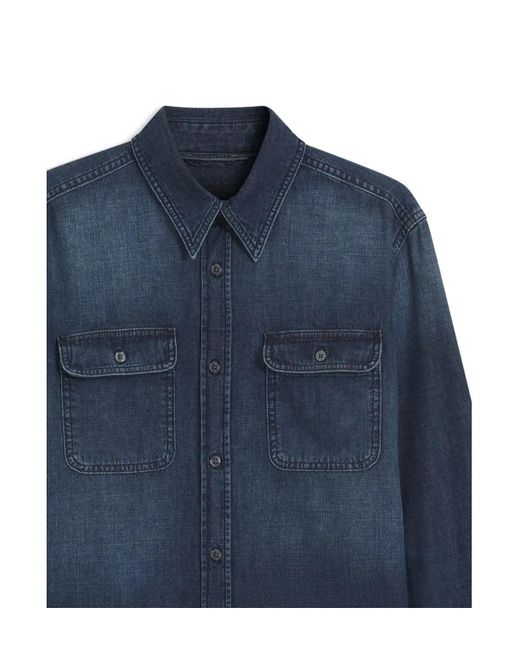 Boss Blue Double-Pocket Denim Shirt for men