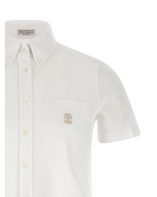 Brunello Cucinelli White Logo Embroidered Shirt