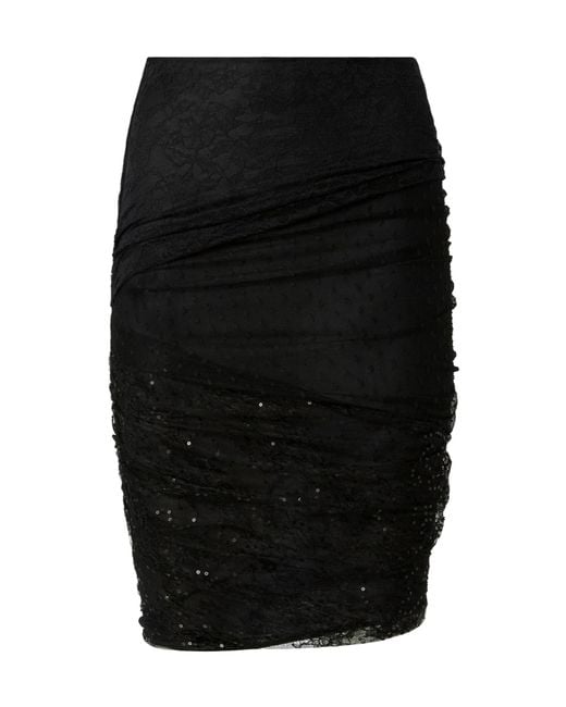 Pinko Black Patchwork-Effect Lace Pencil Skirt