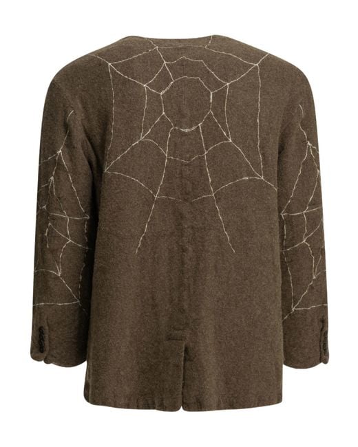 Kapital Green Embroidered Collarless Jacket for men