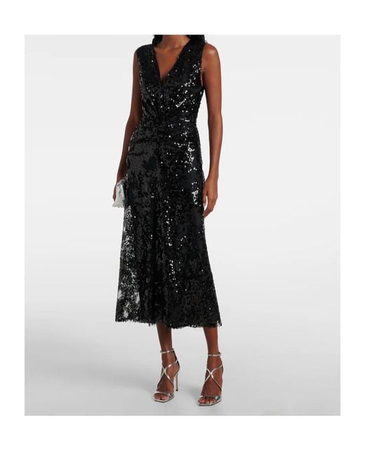 Victoria Beckham Black Sequined Gathered Midi Dress