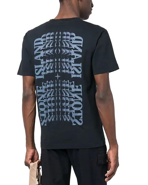 Stone Island Blue Logo-Print Short-Sleeved T-Shirt for men