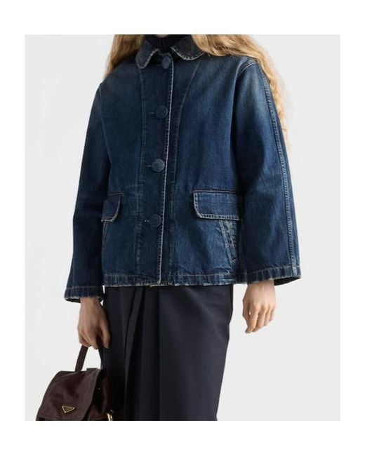 Prada Blue Washed Denim Blouson Jacket