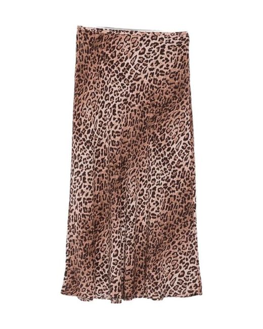 Rixo Brown Leopard Print Midi Skirt
