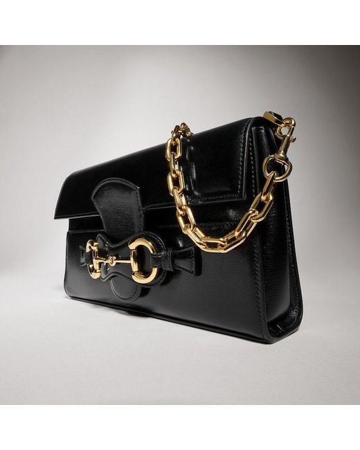 Gucci Black Horsebit Ristretto Medium Shoulder Bag
