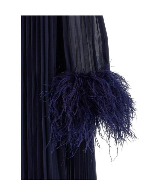 Self-Portrait Blue Chiffon Feather Midi Dress