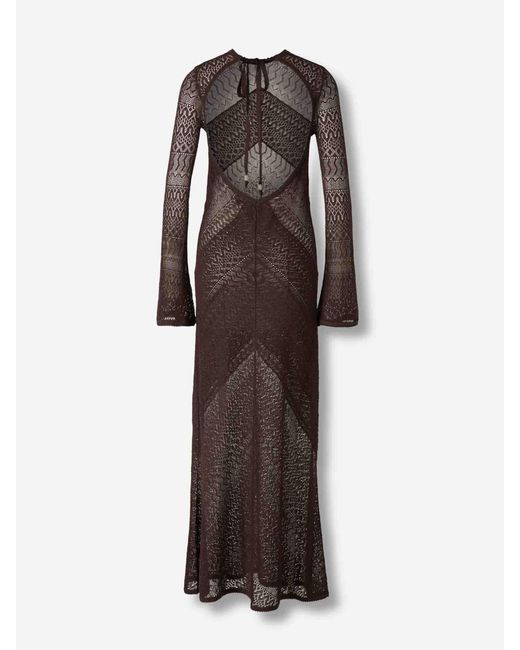 Staud Brown Round Neck Long Sleeve Dress