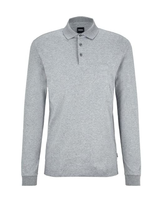 Boss Gray Boss Logo Embroidered Polo Shirt for men