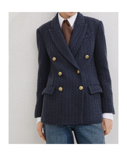 Brunello Cucinelli Blue Double-Breasted Knitted Blazer