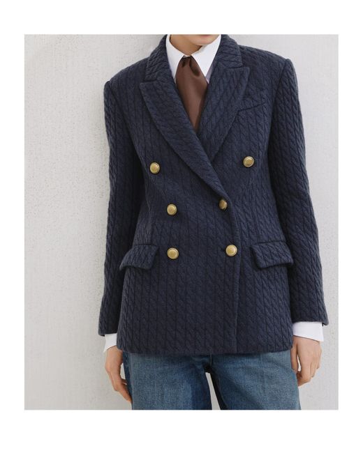 Brunello Cucinelli Blue Cable Knit Monili Blazer