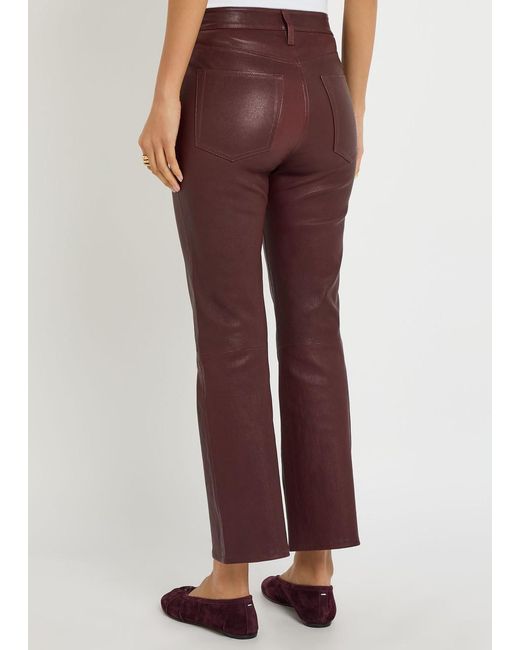 FRAME Brown The Reboot Crop Bootcut Leather Trousers