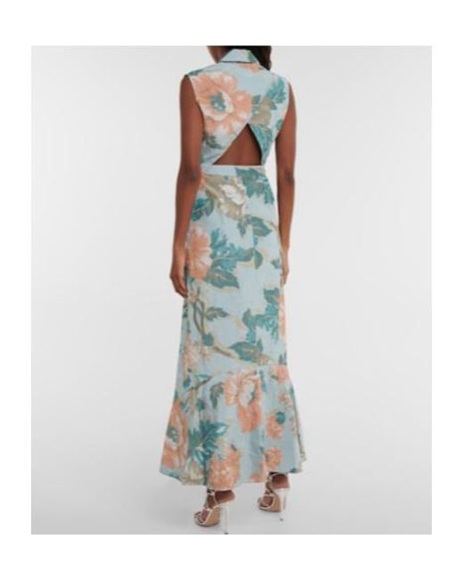 Erdem Blue Mona Floral Cutout Midi Dress