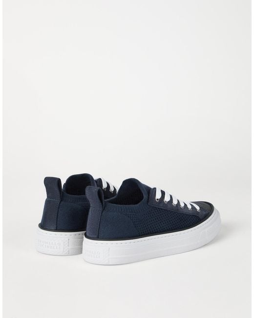 Brunello Cucinelli Blue Mesh Panel Low-Top Sneakers