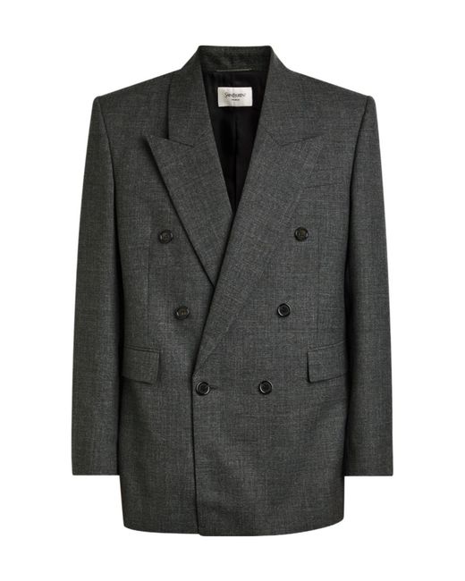Saint Laurent Black Double-Breasted Wool Blazer for men