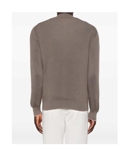 Brunello Cucinelli Gray Ribbed Zip-Fastening Cardigan for men