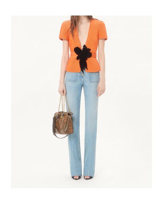 Valentino Orange Embroidered Tulle Illusion Jacket