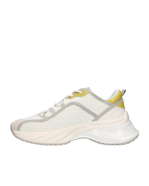 Pinko White Logo Patch Lace-Up Sneakers