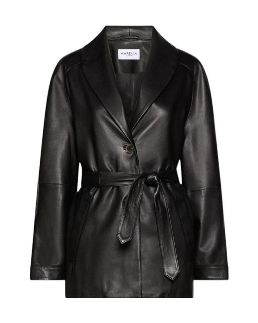 Marella Black Button-Front Leather Jacket