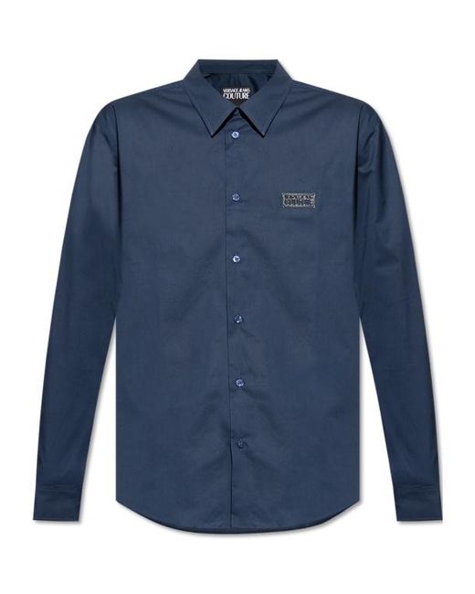 Versace Jeans Blue Couture Logo Plaque Long-Sleeved Shirt for men