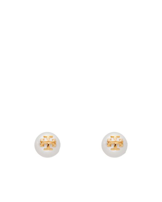 Tory Burch White Logo Earrings