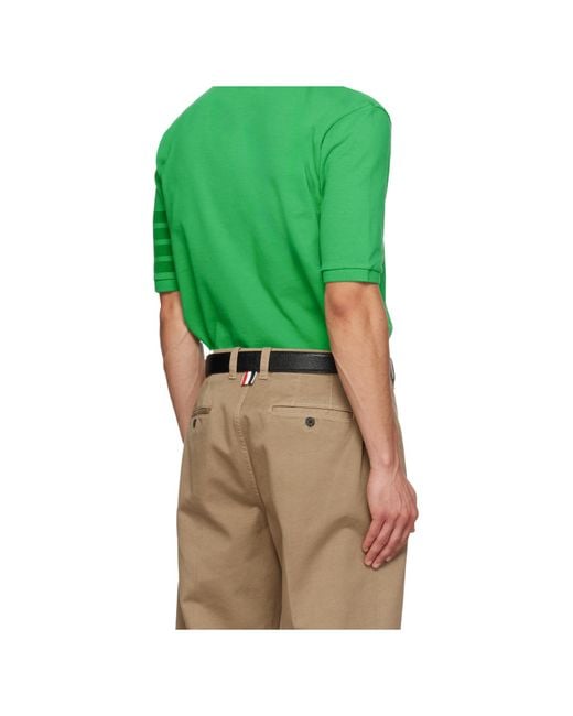 Thom Browne Green Stripe-Detail Polo Shirt for men
