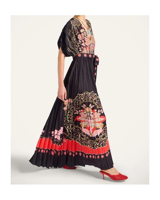 LaDoubleJ Red Accordion Floral-Print Maxi Dress