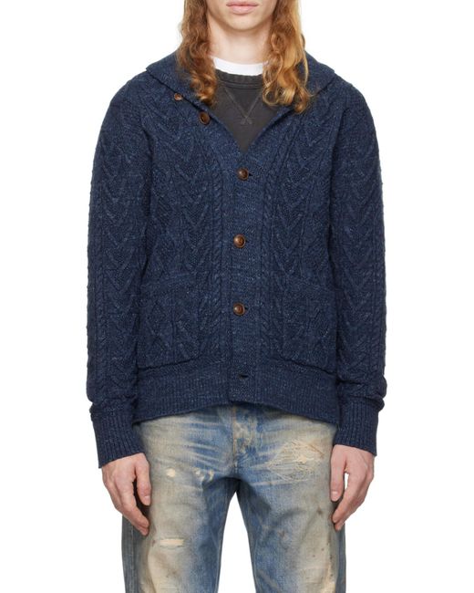 RRL Blue Front Button Cardigan for men