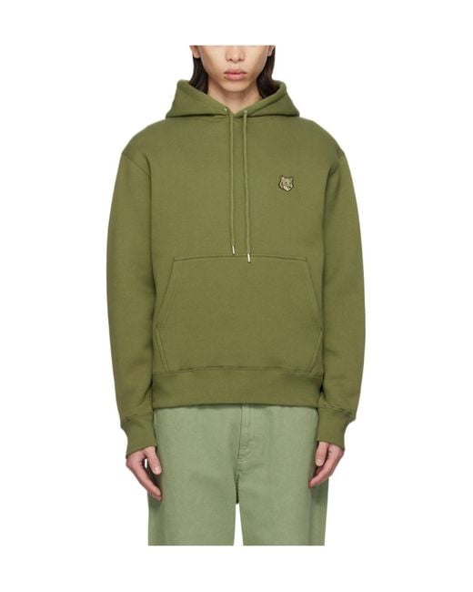 Maison Kitsuné Green Maison Kitsuné Bold Fox Head Patch Drawstring Hoodie for men