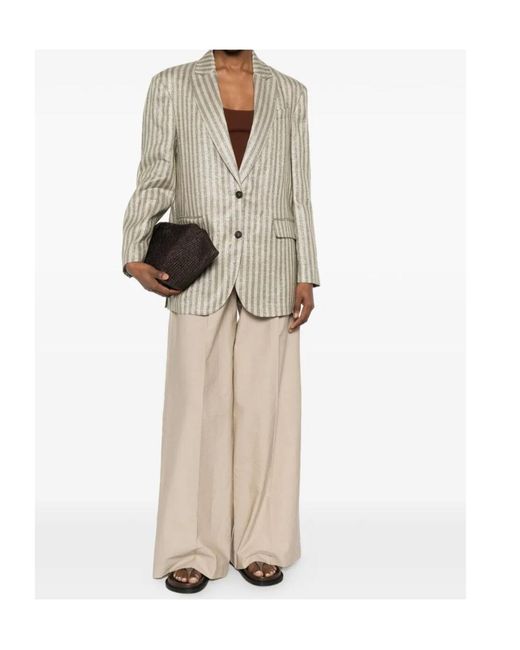Brunello Cucinelli Natural Striped Pocket Blazer
