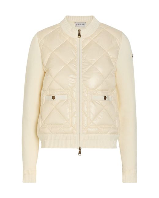 Moncler Natural Quilted Cotton And Nylon Cardigan