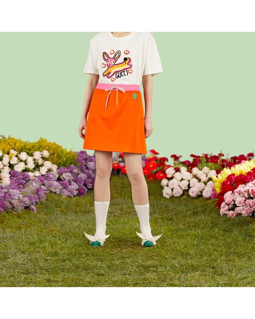 Gucci Orange Lunar New Year Drawstring Mini Skirt