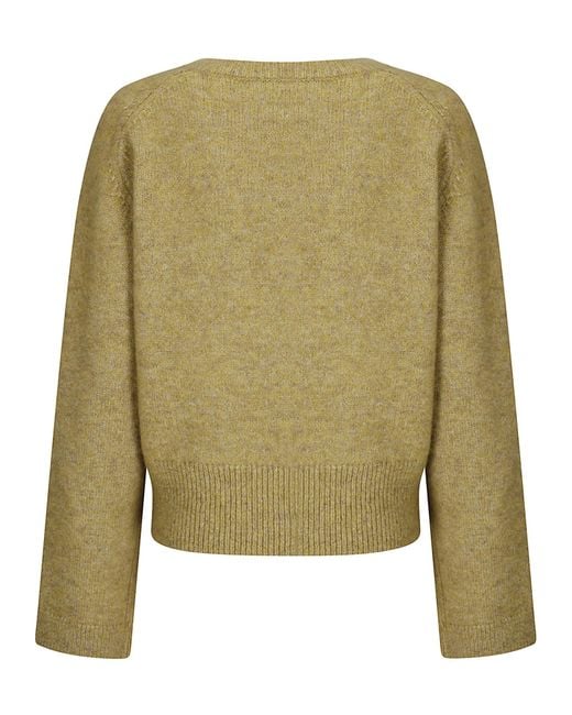 Ganni Green Mélange Deep V-Neck Knitted Sweater