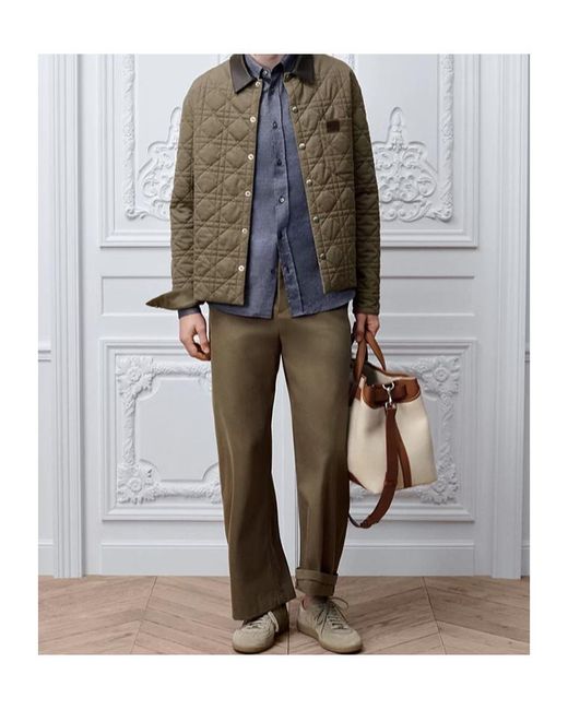 Dior Green Cannage Overshirt With Leather Patch for men