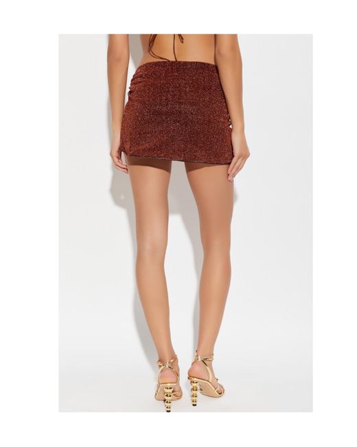 Oseree Red Oséree Lurex Shell-Detail Mini Beach Skirt