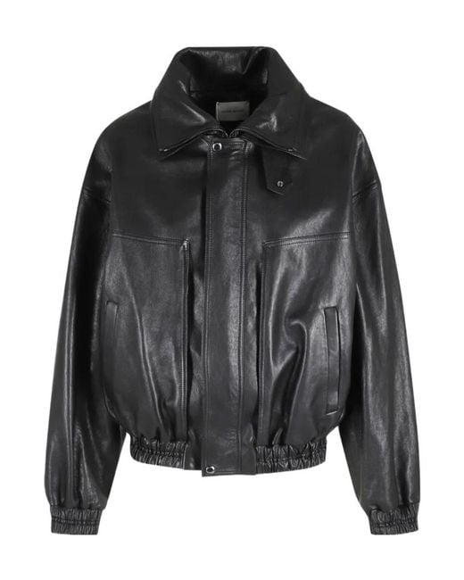 Magda Butrym Black Leather Aviator Jacket