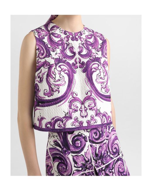 Dolce & Gabbana Purple Majolica Printed Sleeveless Top