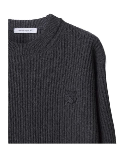 Maison Kitsuné Black Fox Head Wool Ribbed Jumper for men