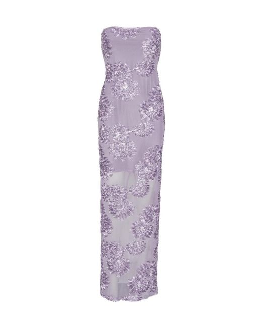 ROTATE BIRGER CHRISTENSEN Purple Floral-Mesh Maxi Dress