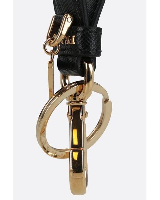 Prada White Saffiano Leather Keychain