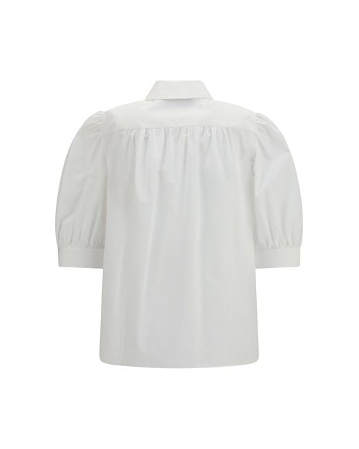 Valentino White Floral Embellished Puff-Sleeved Shirt
