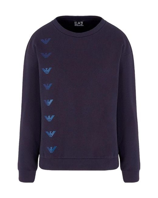 EA7 Blue Logo-Print Crew Neck Sweatshirt