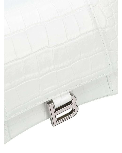 Balenciaga White Borsetta Hourglass Con Lavorazione Coccodrillo Da Donna