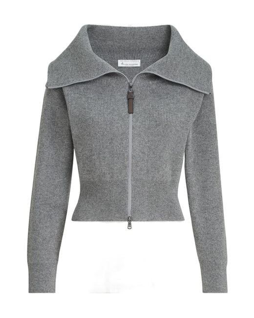 Brunello Cucinelli Gray Cashmere And Alpaca Blend English Ribbed Cardigan
