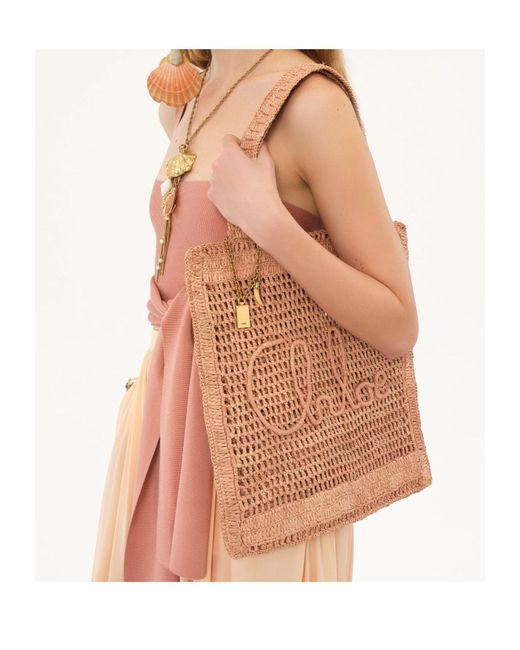 Chloé Pink Chloé Summer Banana Logo Detailed Tote Bag