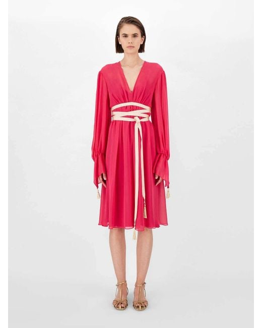 Max Mara Pink V-Neck Long-Sleeved Dress